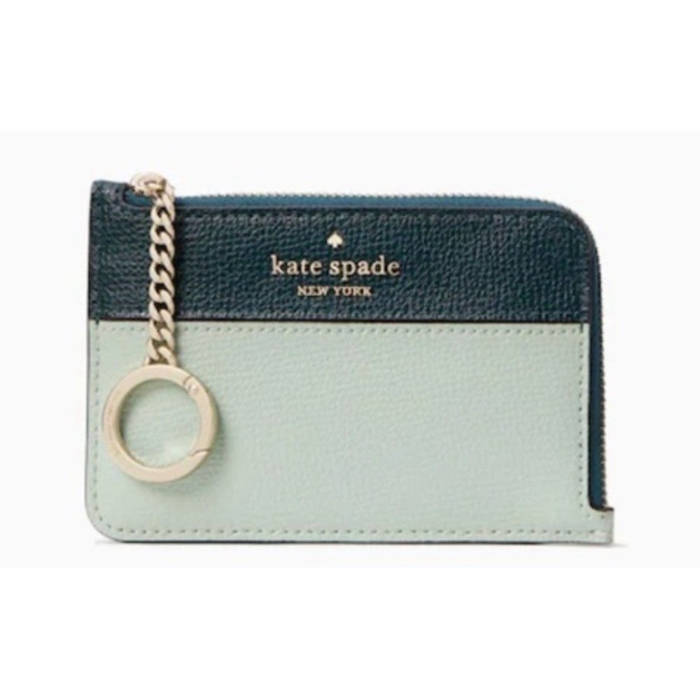 Kate Spade Darcy leather zip key ring card holder wallet Seawater Green 99$ - Picture 1 of 10